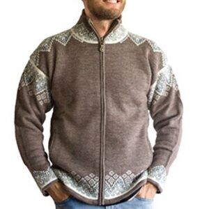 Windfjord of Norway Men’s Women’s Brown and Gray Lined Knit Sweater Jacket M